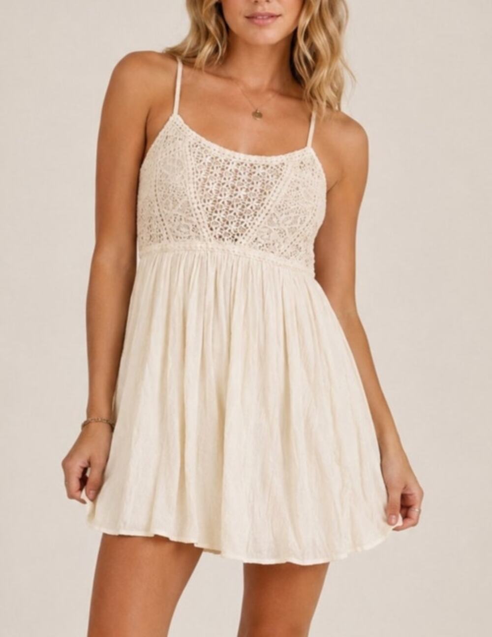 Vintage Y2K American Eagle Babydoll Mini Dress XS Cream Boho Country Concert